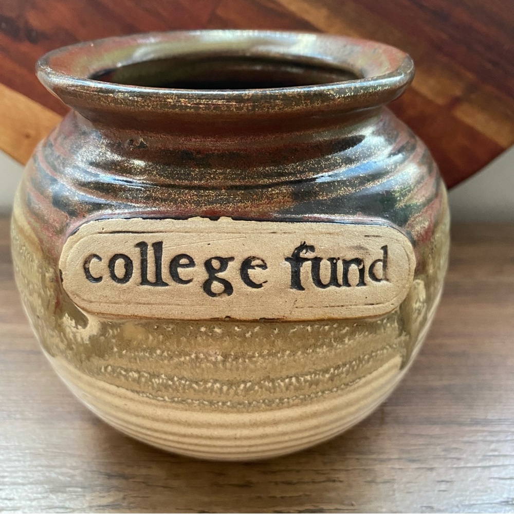 Vintage Novelty “college fund” Pottery Jar / flower vase
